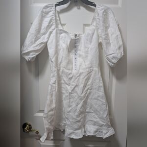 Reformation Seattle puff sleeve Mini dress White Linen Size 8 NWOT